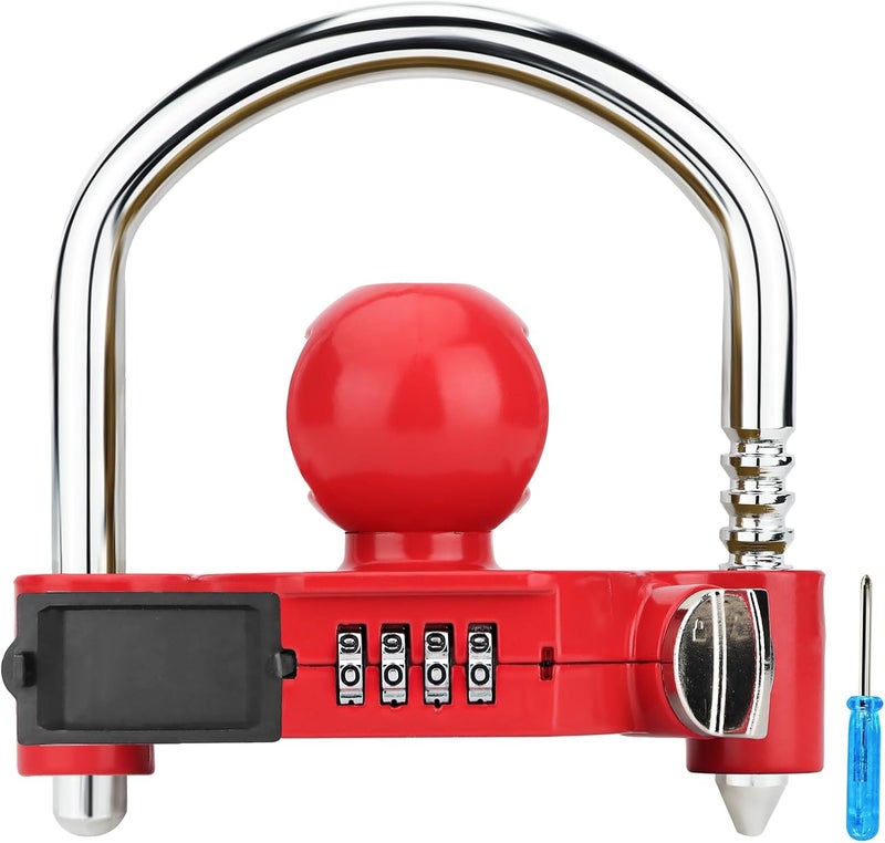 Funmit Trailer Lock Universal Hitch Lock with Combination Lock, fit 1-7/8", 2", 2-5/16" Coupler, Camper Accessories for Travel Trailers Boats Trucks Rvs Red - Image 1